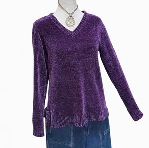 NWOT, Karen Scott Crew Neck Chenille Sweater Womens M Plum Purple Preppy